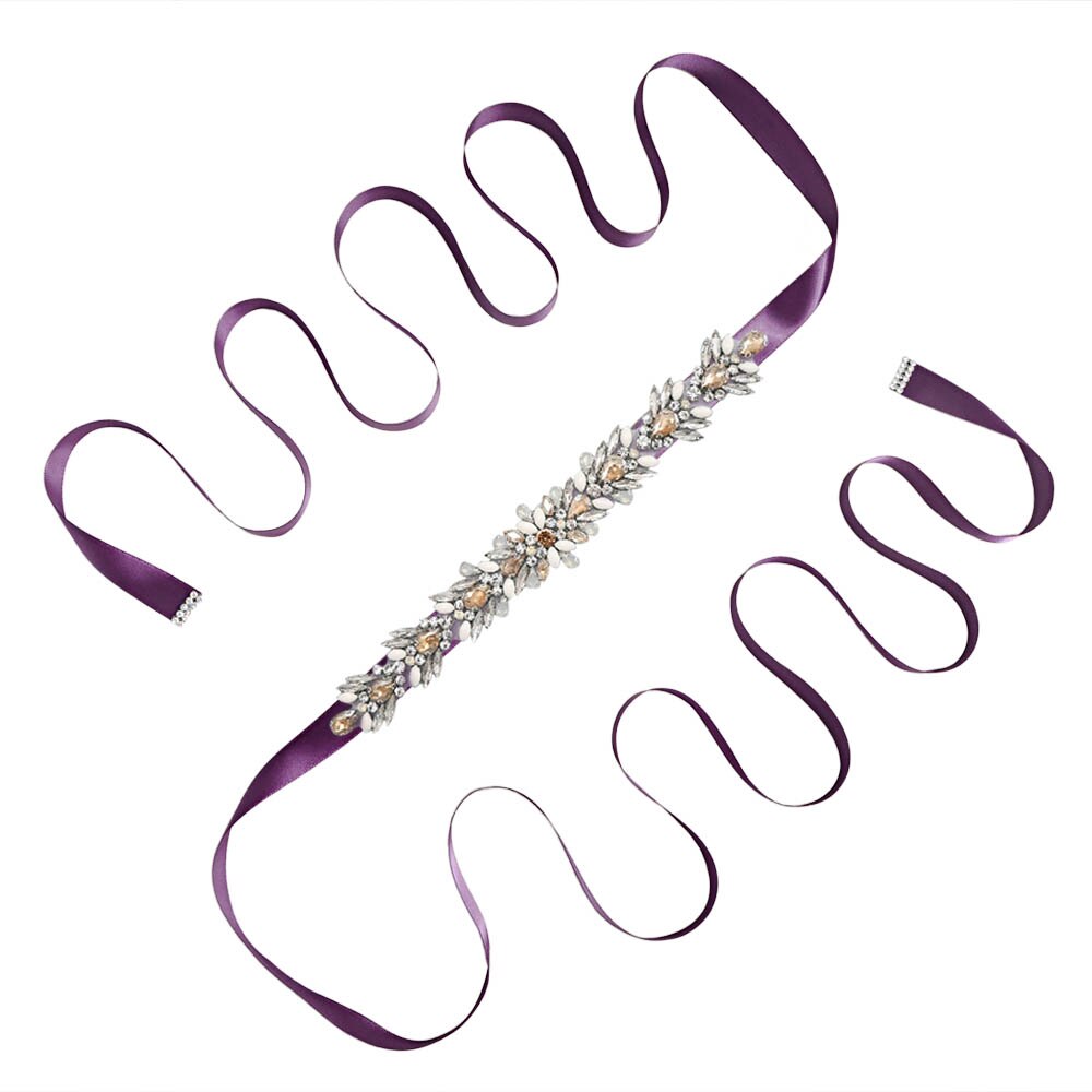 Olomlb luksus brudekjole bælter mange farver brude bælte rhinestones krystal brude sash til bryllup dekoration aften dre: Lilla