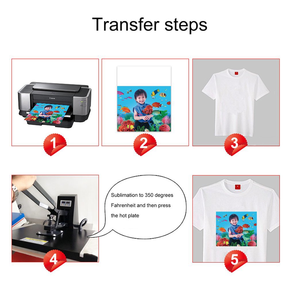 100 Uds papel de impresión de sublimación A4 para camisetas de algodón poliéster hierro en papel de transferencia accesorios de transferencia de impresión por calor