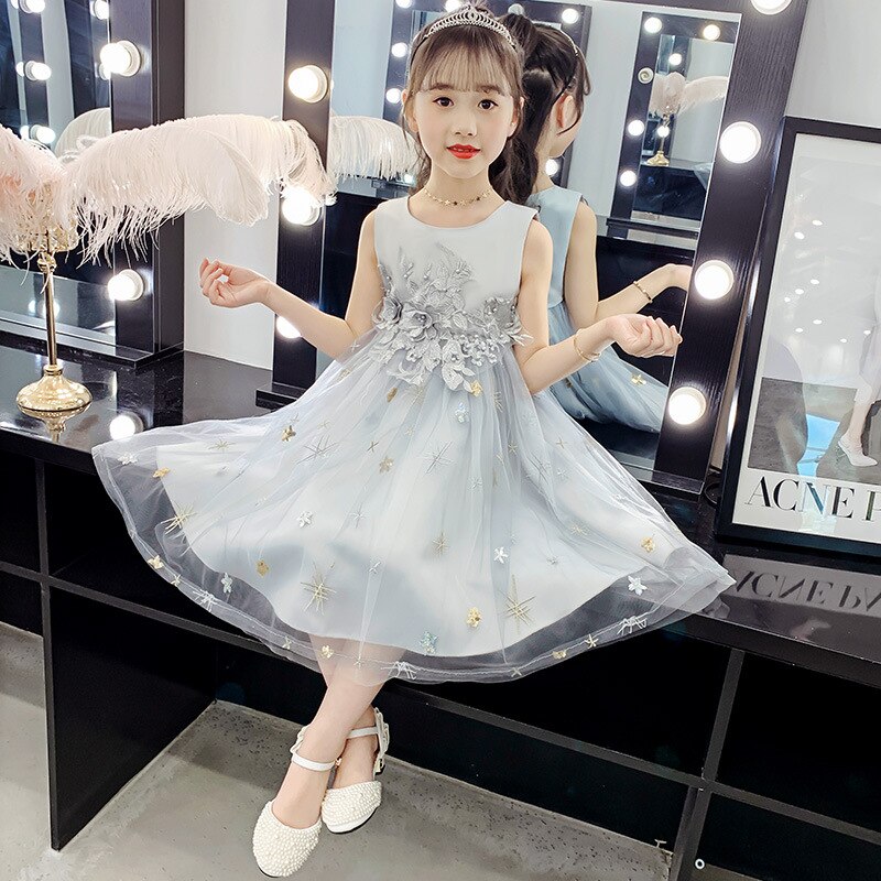 summer lace dress flower girl dress cupcake pageant dress: gray / Child-12