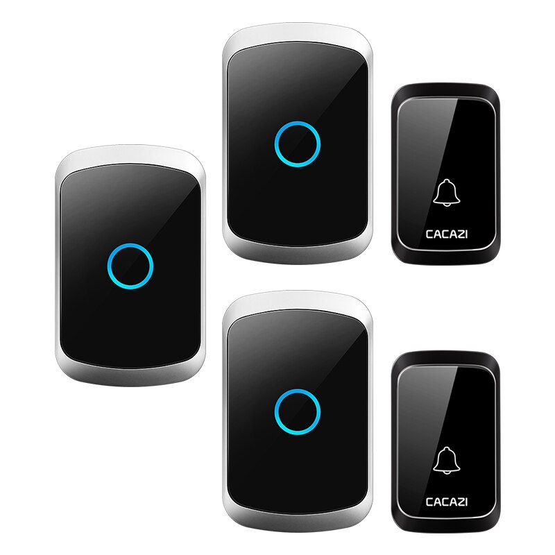 Cacazi Draadloze Deurbel Dc Batterij-Operated Waterdichte 36 Chimes 5 Volume 300M Range Home Security Draadloze Deur Call ring Bell: black 2x3