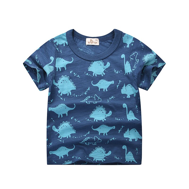 Novo 2020 verão crianças meninos t camisa bonito dinossauro dos desenhos animados imprimir manga curta o-pescoço camisetas de algodão topos moda crianças camiseta