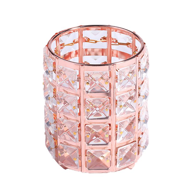 Make-Up Kwasten Houder Kristal Pen Pot Desktop Organizer Diversen Opslag Container Voor Thuis Slaapzalen (Golden, Vierkant): Rose Gold Round