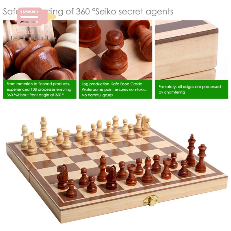 Holz Faltbare 3 in 1 Schach Backgammon Dame Rom Schach einstellen Bord Reise Party Unterhaltung Erwachsene freundlicher Spielzeug 30*30cm 1 einstellen