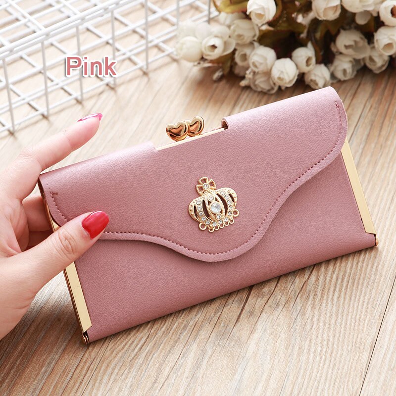 Women Crown Wallets Hasp Lady Purses Girls Moneybags Clutch Woman Handbag Wallet Cards ID Holder Long Purse Bags Billfold Clips: Pink