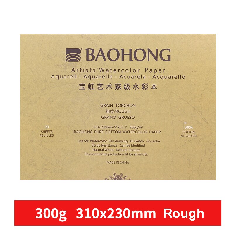 BAOHONG – papier aquarelle pour artistes, tampon texturé pour peinture, crayon, encre, charbon de bois, Pastel et acrylique, 20 feuilles 300 g/m², blanc: 31x20cm Artist Rou