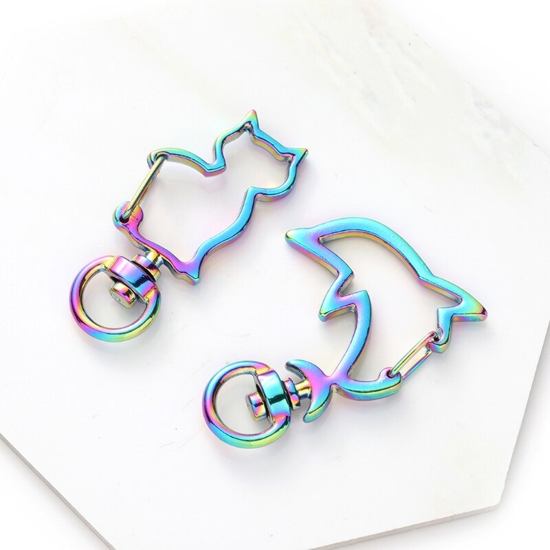 10 stuks regenboog metalen karabijnhaak kreeftensluiting lanyard met sleutelhanger voor sleutelhanger hart ster kat sleutelhanger open bezel diy tassen findi