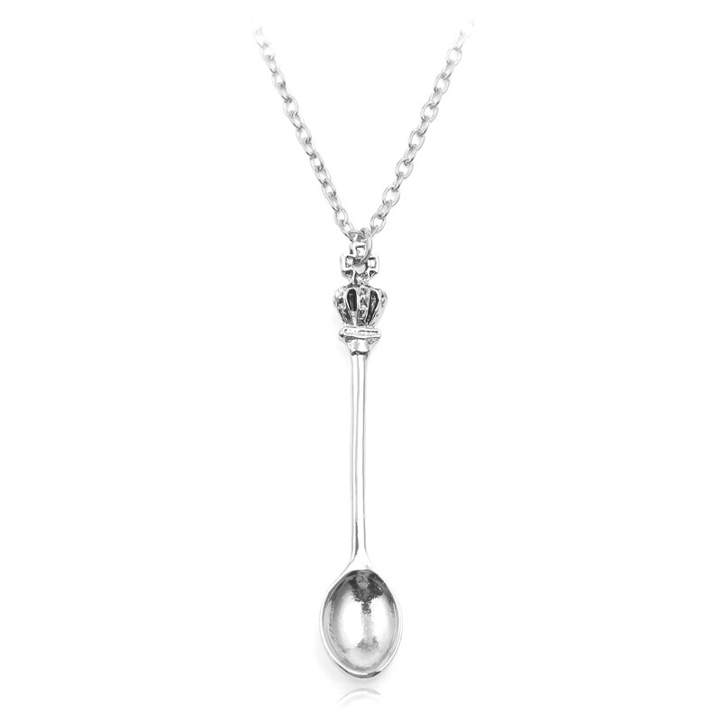 Goud Rose Goud Zwart Zilver Kleur Tone Snuff Mini Thee Crown Ketting Vintage Lepel Hangers Ketting Mini Lange Link sieraden: silver color