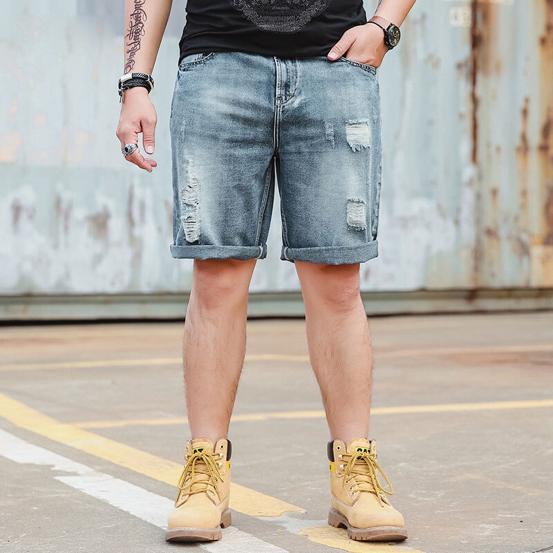 Jeans para hombre, novedad de , pantalones cortos de mezclilla de talla grande para hombre, pantalones cortos de mezclilla Retro con agujeros para primavera y otoño, tallas 6XL