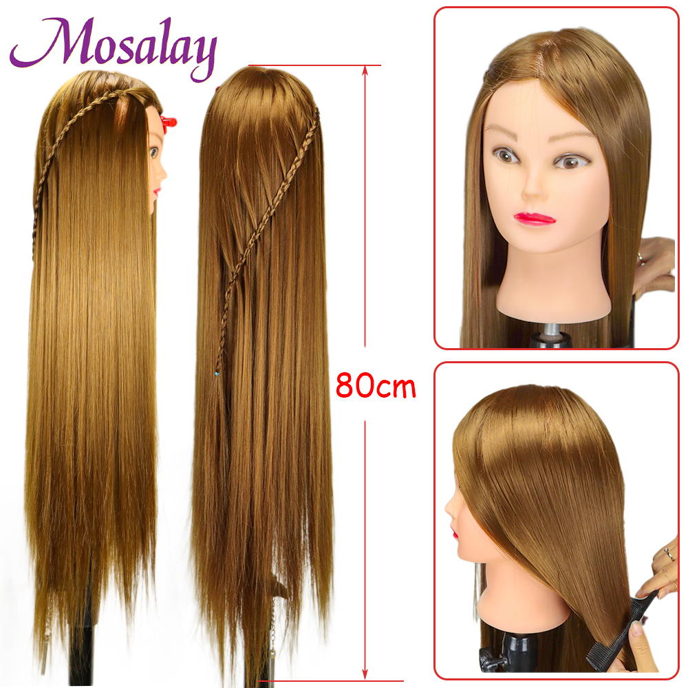 80cm Female Mannequin Head with Synthetic Hair For Practice Hair Braiding Hairstyles Dolls Hairdressing Styling Training Head