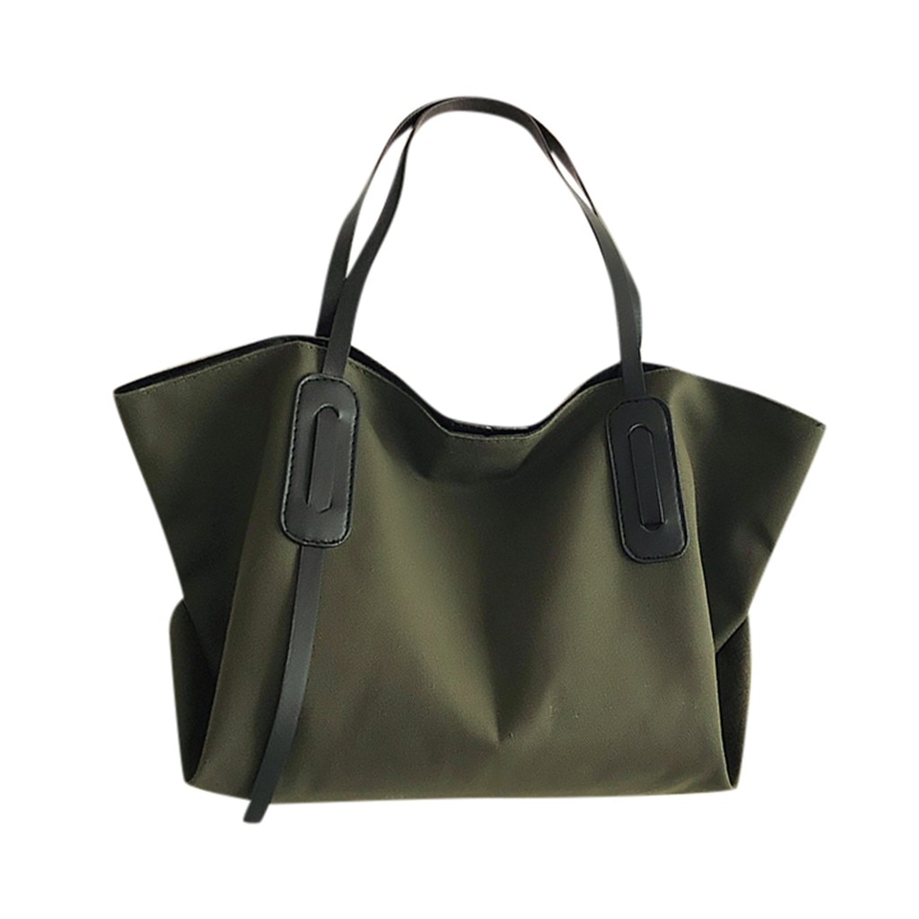 Tassen Voor Vrouwen Casual Lederen Trend Grote Capaciteit Effen Kleur Canvas Handtas Schoudertas Сумка Кожаная Женская: green