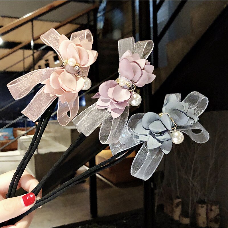 Moño de flores para mujer, Donut para hacer moños, perlas grandes dulces, herramienta de fabricación de cabello artesanal, accesorios para el cabello