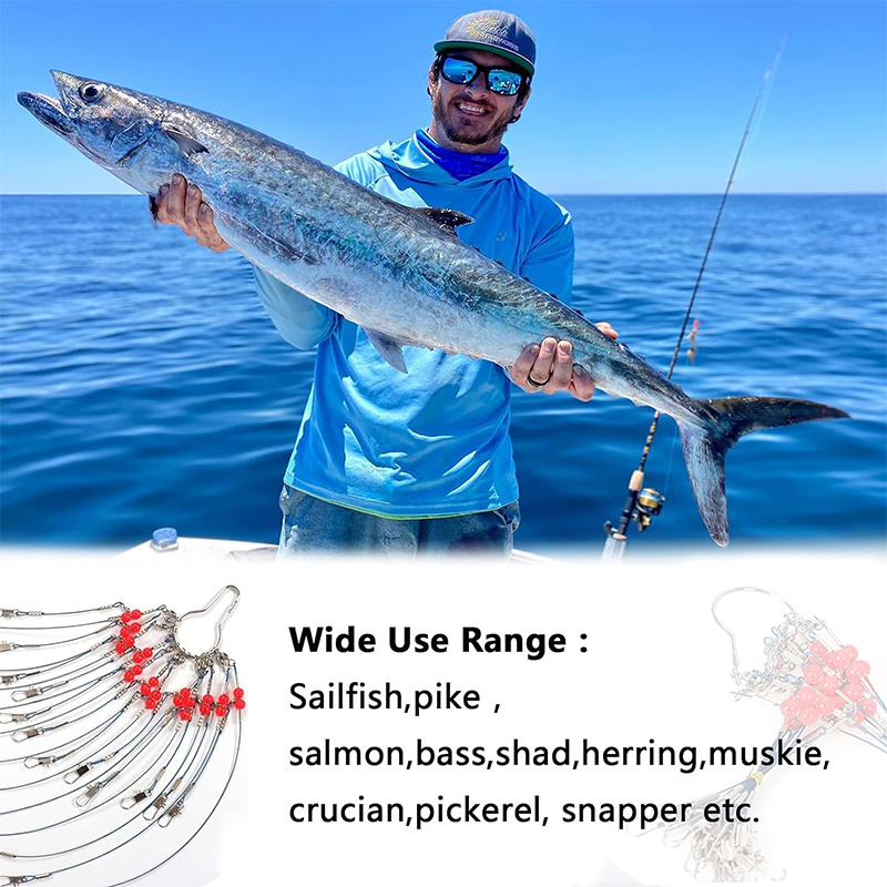 Leader Rig Blue Stainless Steel Fishing Rigs with Snap,High-Strength Fishing Leaders Saltwater-Perch Rigs for Fishing