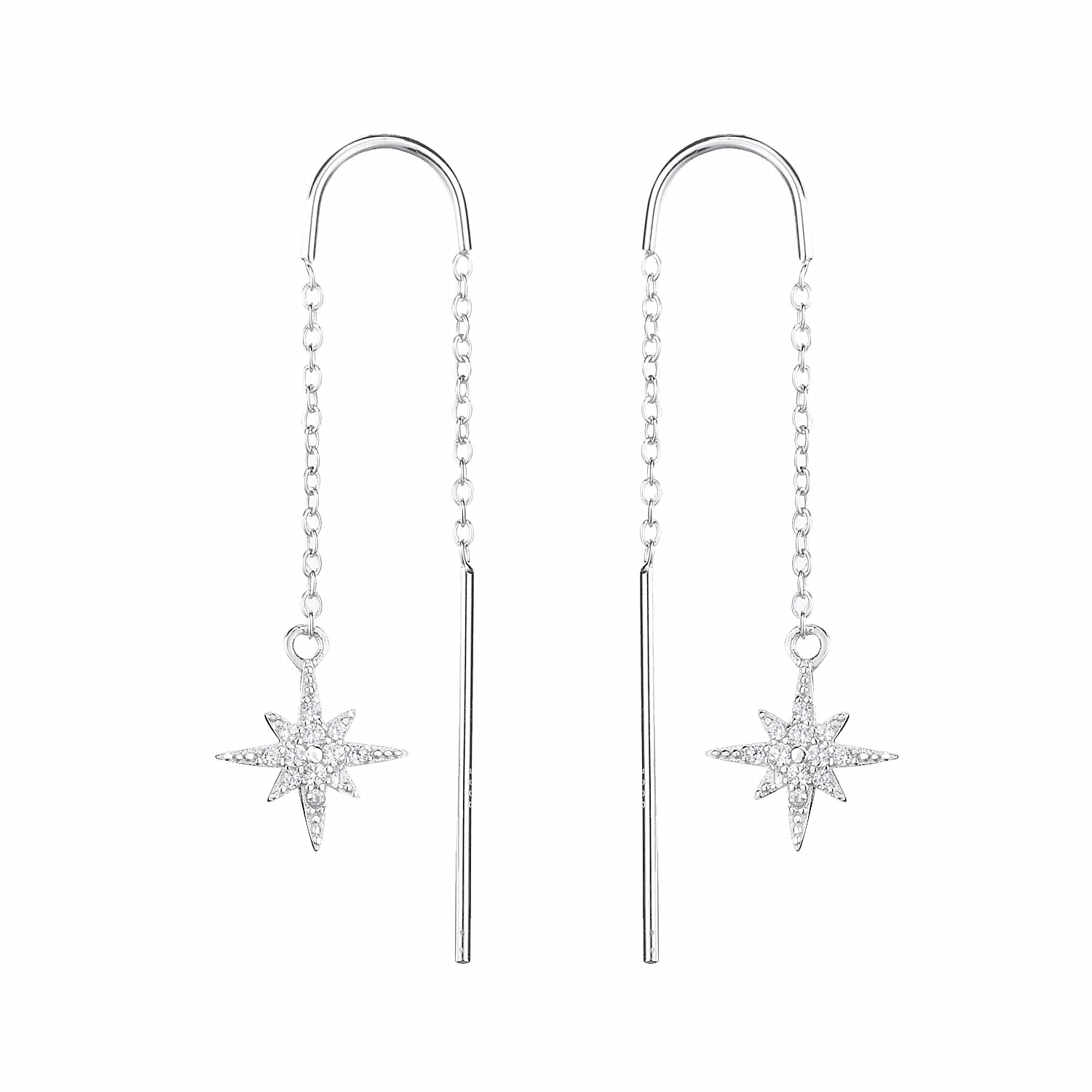 Slovecabin 925 prata esterlina zircon starburst threader gota brincos para as mulheres natal novo design estrela corrente oorbel jóias: SILVER