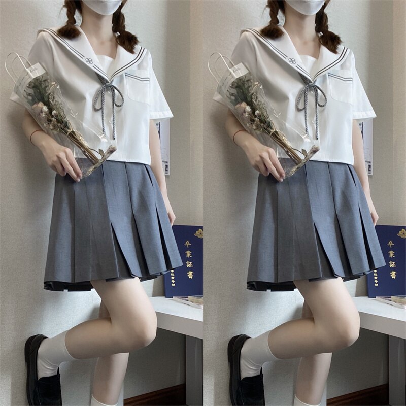 Women's Japanese School Uniform Sailor Suit Jk Uniform Kansai Short-Sleeved Shirt Summer Suit Student Uniform Original
