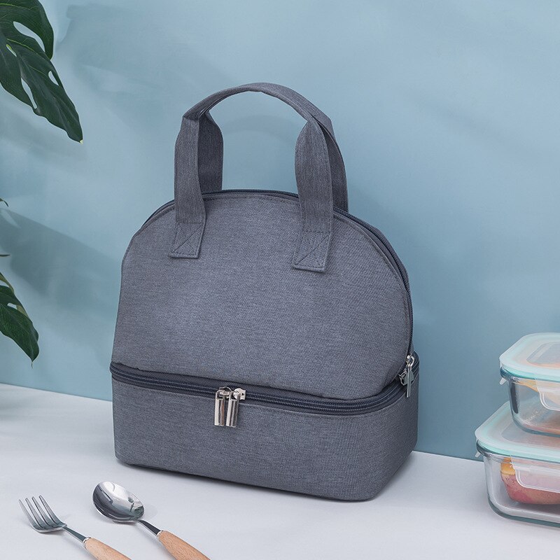 Bolsa reutilizable con aislamiento térmico, bolsa de almuerzo a prueba de fugas para niños, adultos, caja de desayuno, portátil, Picnic, viaje: Gris