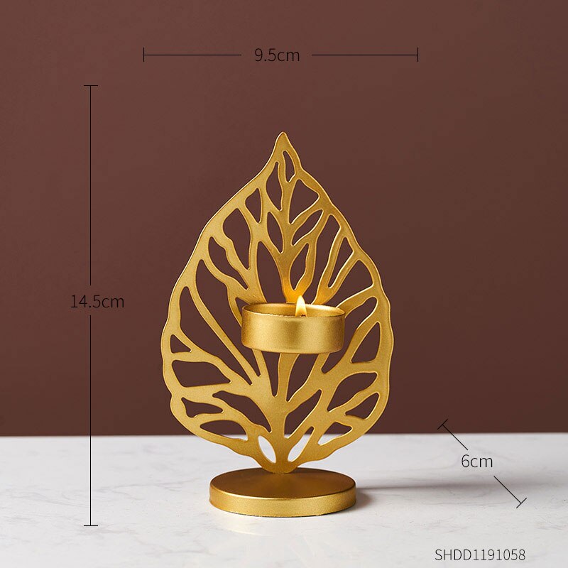 Nordic Thuis Decoratie Gouden Kandelaar Home Decor Tafel Centrum Kandelaar Marokkaanse Decor Moderne Metalen Kerst Middelpunt: Golden-leaf