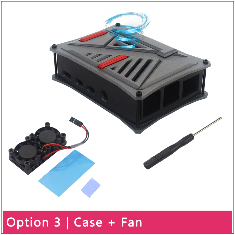 Raspberry Pi 4 Model B ABS Case Silver Gray Plastic Shell Box Optional Dual Cooling Fan SD Card Power Adapter for Raspberry Pi 4: Option 3