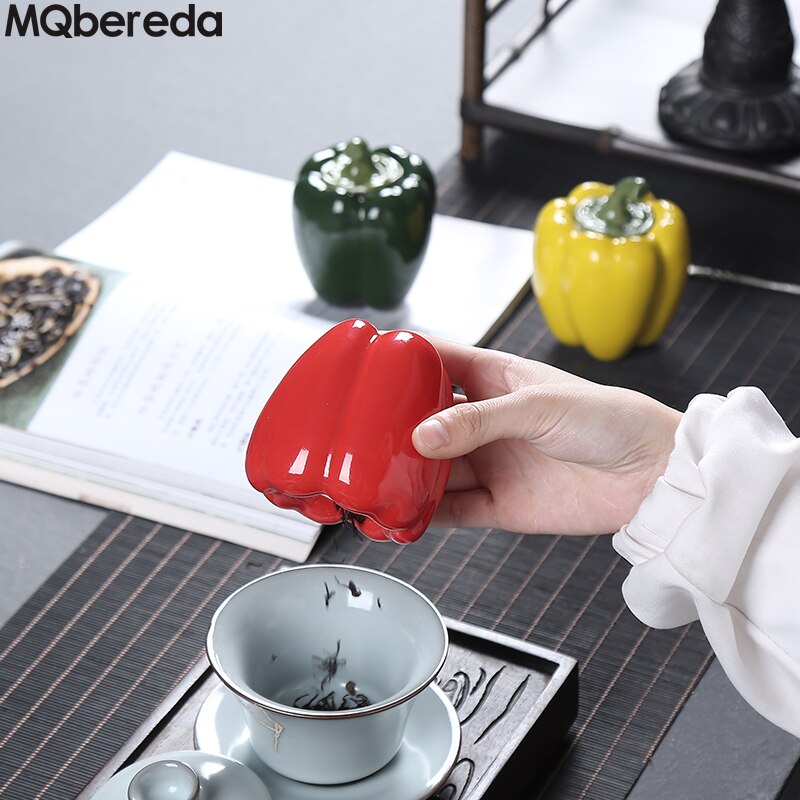 Kreative Keramik Tee Caddie Grün Pfeffer Tee Dosen Mini Tragbare Reise Lagerung Dosen Chinesischen Kung Fu Tee Kasten Keramik Tee Glas
