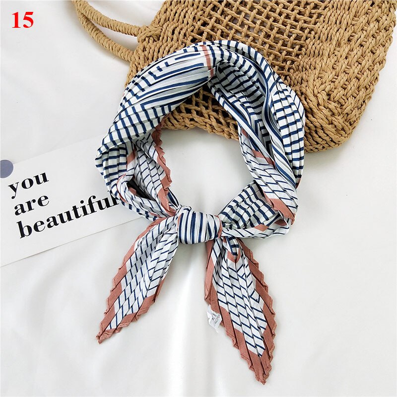 70*70cm Wrinkle Small Silk Scarf For Women Chiffon Square Scarf Fold Scarf Floral Striped Printed Women Office Scarves Foulard: 15