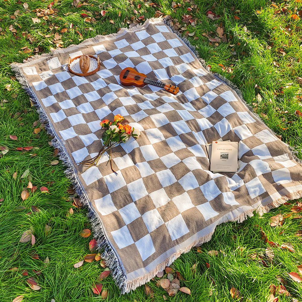 Nueva estera de Picnic a cuadros bohemia, manta para acampar en interiores y exteriores, tela de Picnic de punto portátil, funda para sofá, mantas para tienda: 120 x 200 cm / Chocolate
