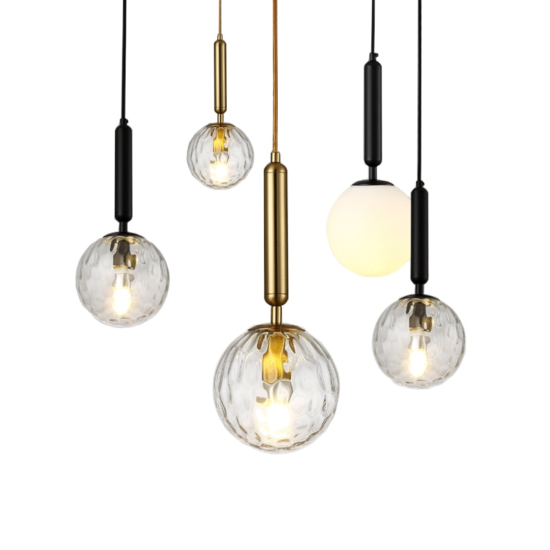 Nordiske led pendellamper glaskugle til soveværelse bar pendel iluminação sort guld globe hanglamp moderne pendel loftslampe