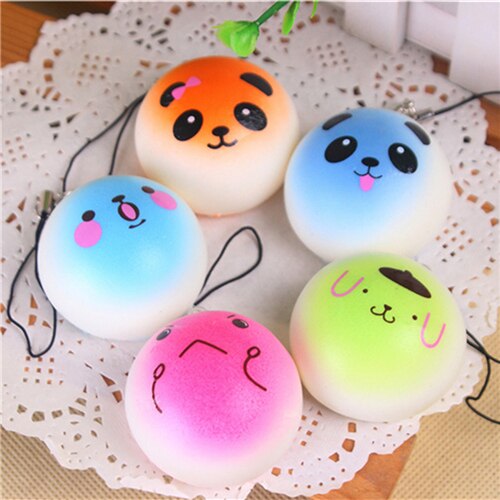 1Pcs 4Cm Zachte Trage Stijgende Buns Scented Telefoon Charmes Bandjes Squishy Kawaii Expression Broodje Gezicht Squishy Brood Panda