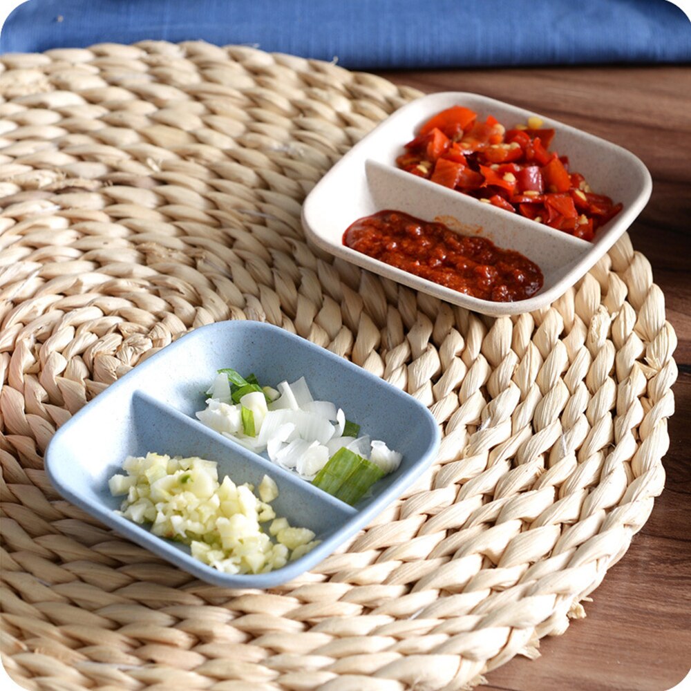 Double Grid Wheat Straw Tableware Adult Children Dishes Kids Dinner Plate Eating Dinnerware Fruit And Vegetable Plate Dish