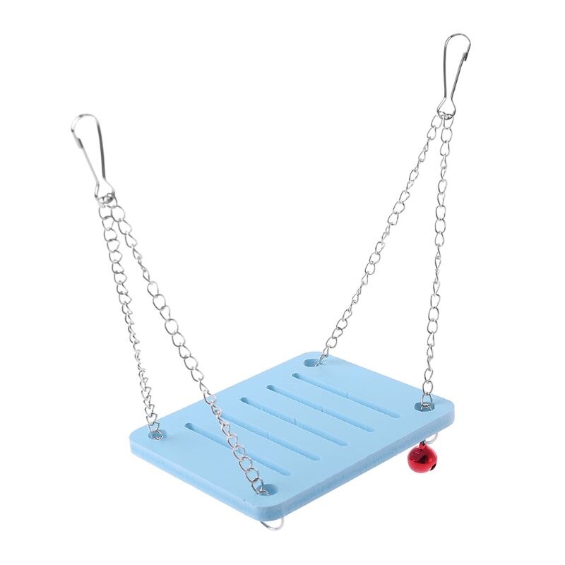 Columpio de madera para loros, hámster, campana colgante, jaula de juguete, percha de ratón, accesorios para mascotas: Azul