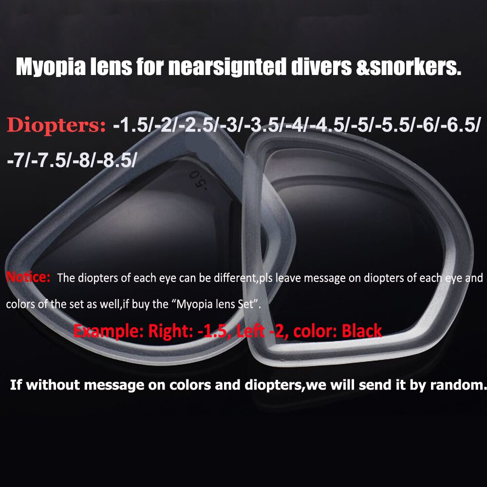 Diving Mask and Snorkel Top clear silicone Adult diving mask Myopia lens Diving Set Nearsighted optical snorkel set