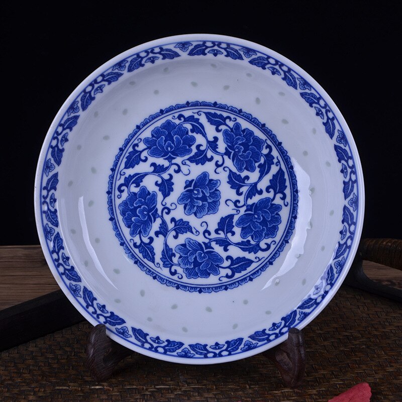 Soup Plate Ceramic Dinner Plate Round Plate Home Underglaze Color Blue&amp;white Porcelain Chinese Nostalgic Traditional Deep Plate