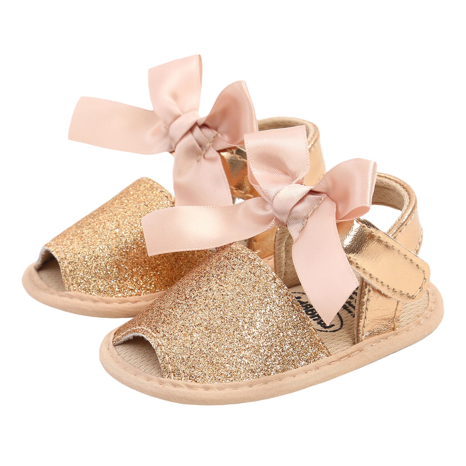 Sandales pour bébés filles, chaussures respirantes à semelle souple avec décoration à nœud papillon, pour photographie de fête: Or / 7-12 mois
