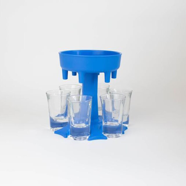 6 Borrelglas Dispenser Houder Wijn Whisky Bier Drank Dispenser Diverse Alcohol Dispenser Fles Shots Bar Accessoires: Blue with Glass cup