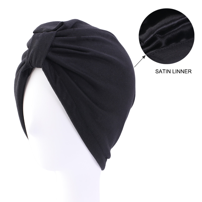 Chapeau turban musulman pour femme, hijab musulman, casquette de chimio contre le cancer, perte de cheveux islamique, écharpe de tête, doublure en satin, casquette arabe,: Black
