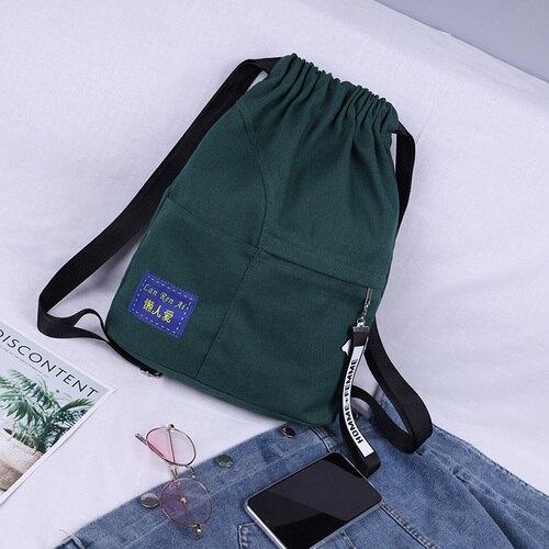 Prosty plecak dla kobiet moda brezentowy sznurek plecak Trend żeński plecak nastolatek plecak studencki plecak szkolny plecak: style A green