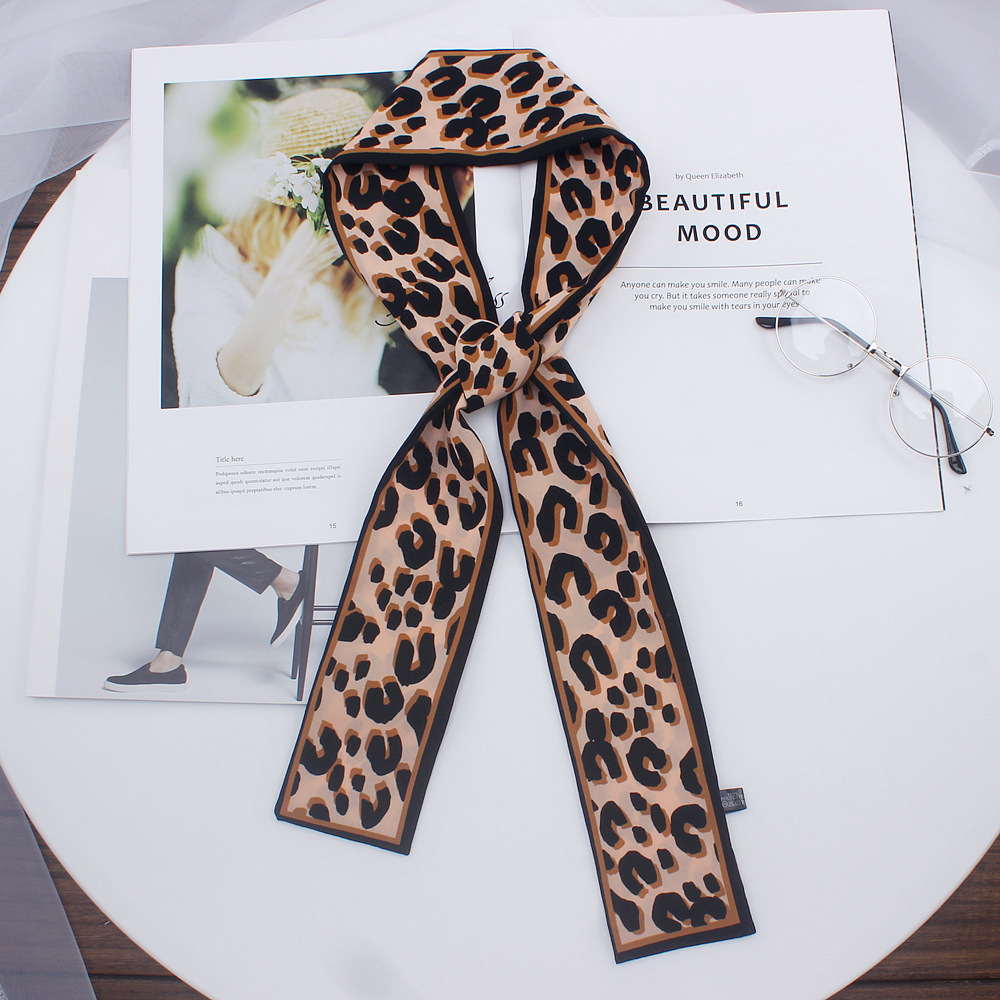 nueva bufanda con estampado de leopardo bufanda de mujer bufanda de seda flaca pequeña bolsa con asas cintas pañuelo para mujer: 6