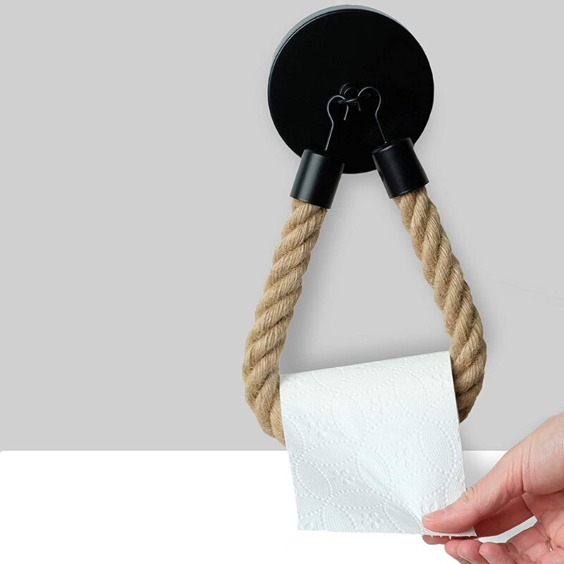 Portarrollos de papel higiénico Retro para cocina, soporte de cuerda de yute montado en la pared, estante para decoración del baño: A