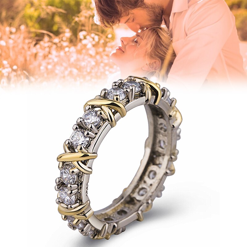 Sterling Zilveren Kruis Volledige Diamanten Ring Platina Band Ring Voor Vrouwen Meisje Promise Ring Zirkoon Sieraden Dual Plating Tt-B