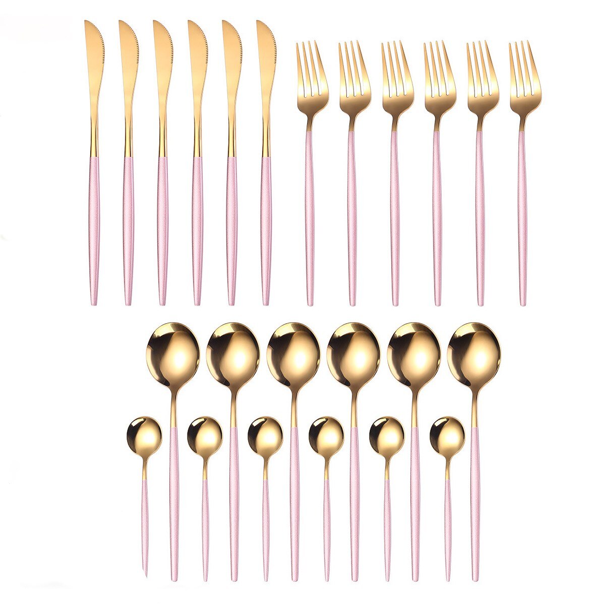 Guld servis set 24 delar gyllene bestick set rostfritt stål servis set bestick silver kniv gaffel sked box set: Rosa guld