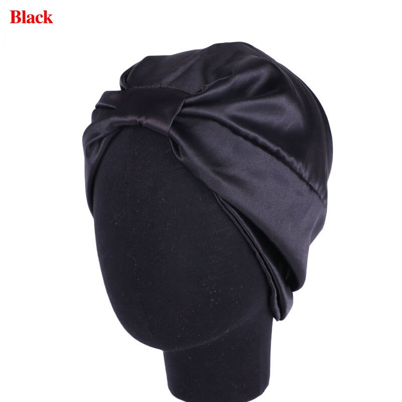 Silk hair care cap Salon Bonnet Night Hair Hat For Natural Curly Hair Double-layer Elastic Bath Sleep Women Head Cover Wrap Hat: black