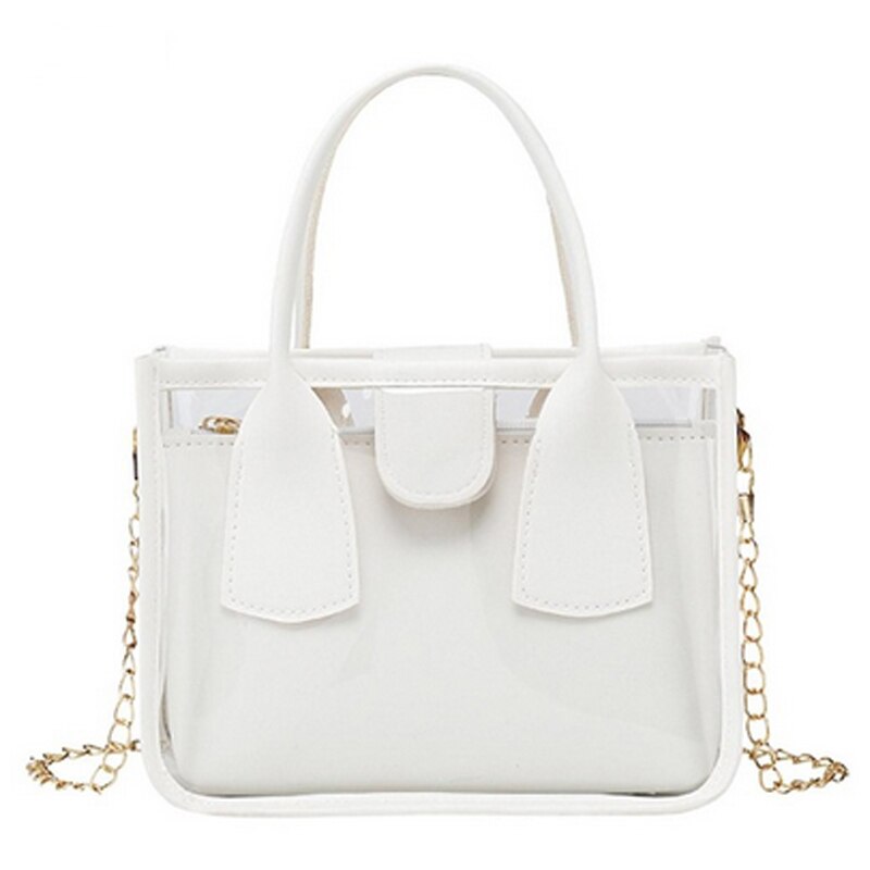 2 teile/satz Transparent Tasche Frauen Schulter Tasche Kleine Kette Gelee Handtasche Telefon Totes Reisen Feste Crossbody Handtaschen: white