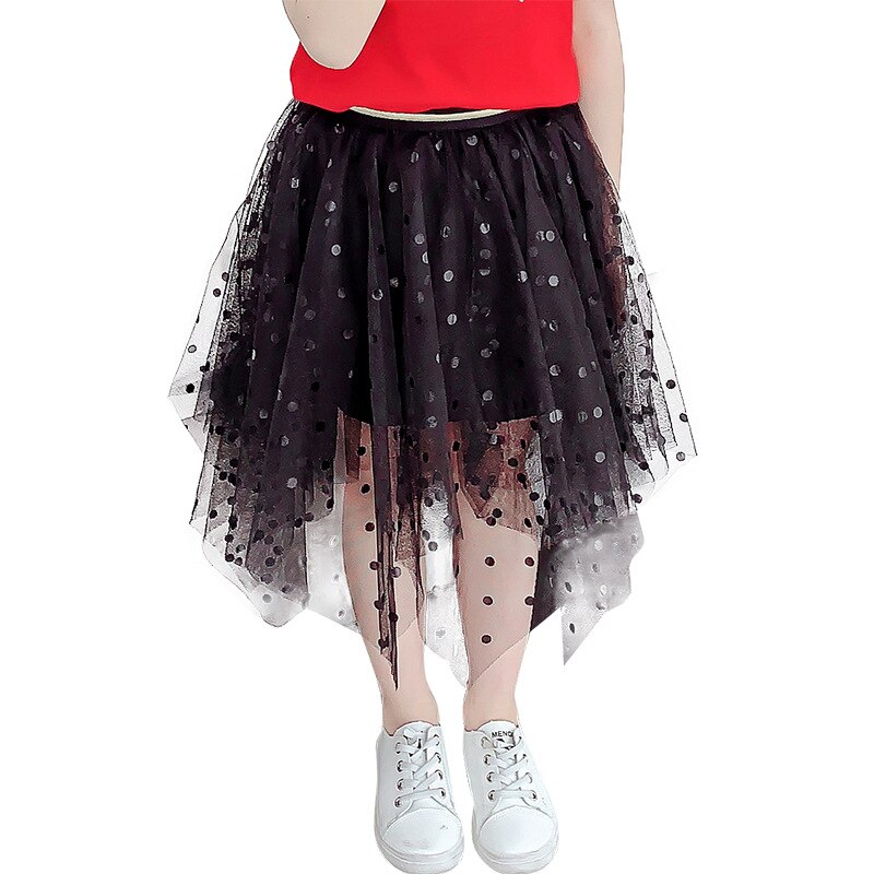 Meisjesrokken kinderrok zomer tienermeisje mesh stippenprint rokken kinderkleding 3 4 6 8 10 12 14 jaar tienermeisje: Zwart / 4t