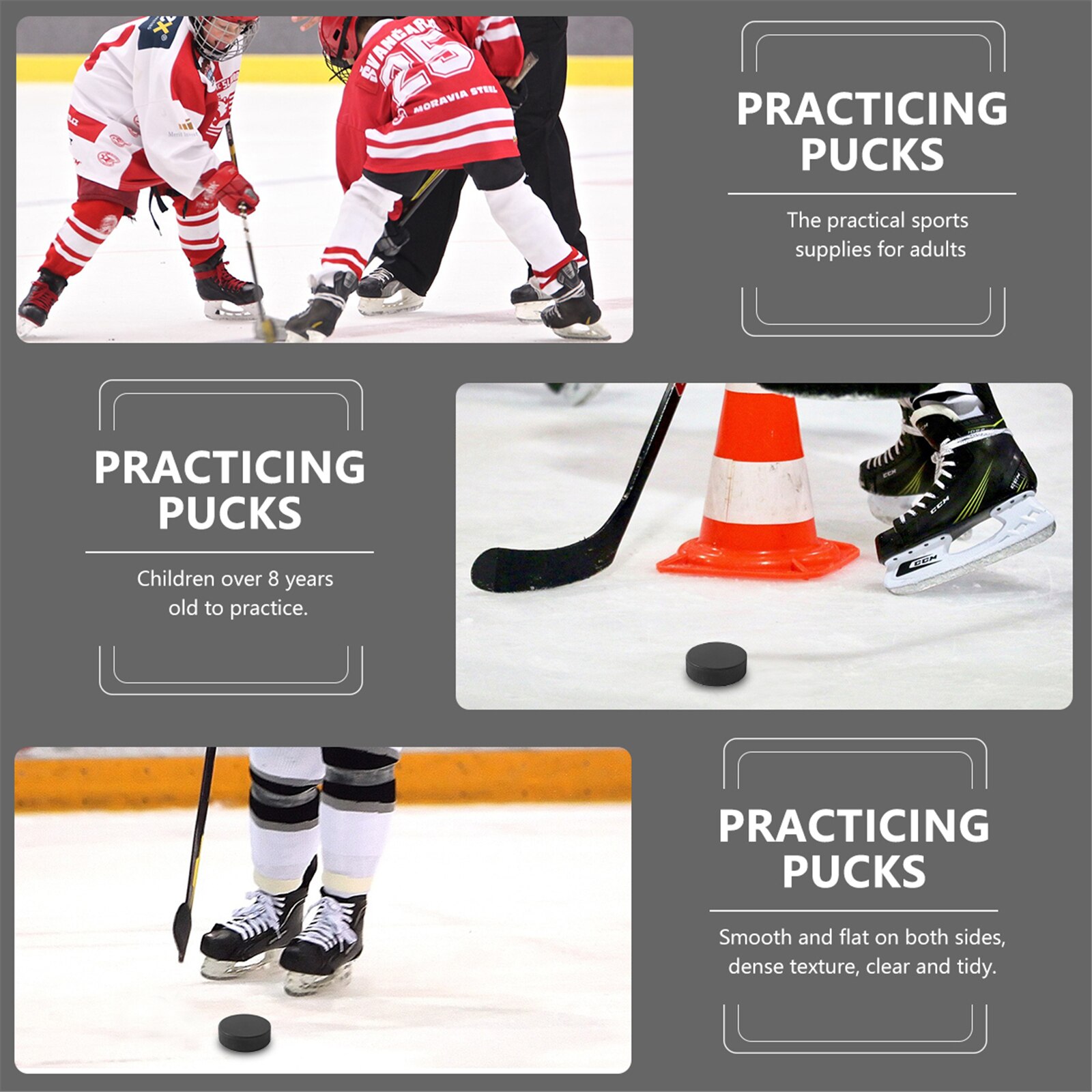 9pcs Classic Ice Hockey Pucks Black Sports Puck for Practicing and Training