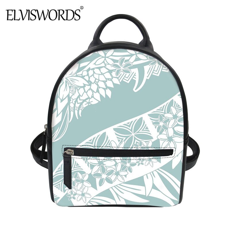 ELVISWORDS-Mini mochila De Cuero PU para Mujer, bolsa para hombro duradera con estampado Tribal polinesiano, Hawái, Plumeria: ZBX2043Z4