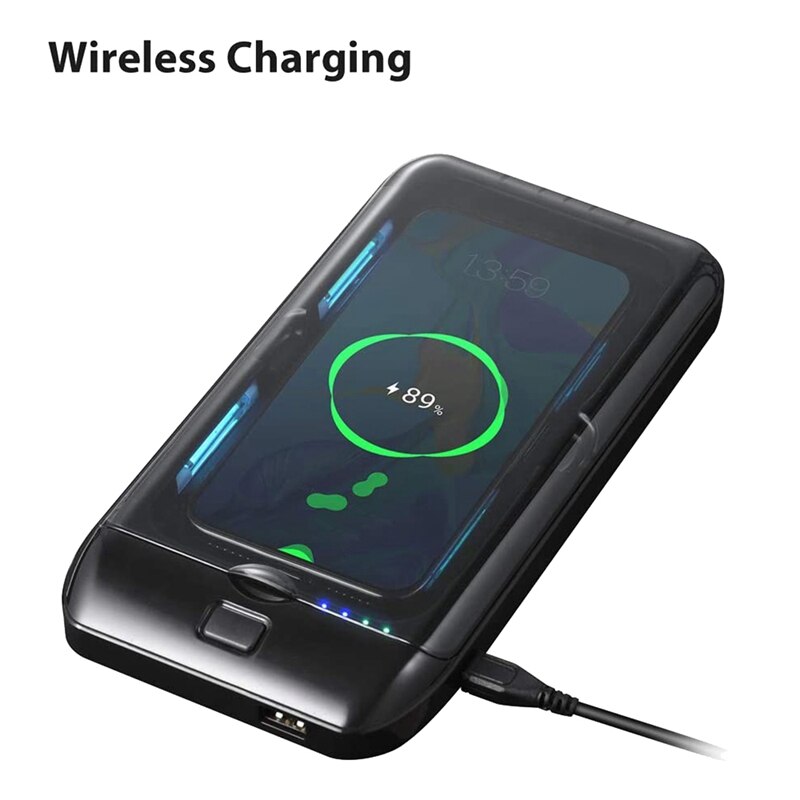 Líquido de limpeza uv do telefone, estojo portátil do líquido de limpeza do telefone celular com carregador sem fio, caixa do líquido de limpeza do smartphone do multi-uso para o telefone