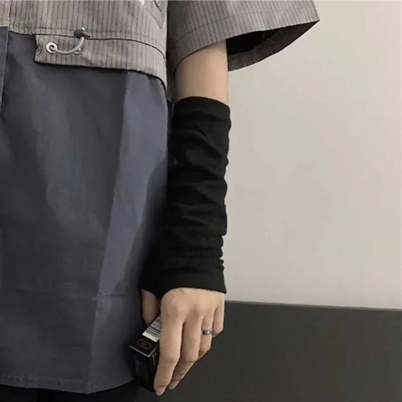 Gant gothique Lolita pour femmes et hommes, couvre-bras, Harajuku, chauffe-bras rayé, sans doigts, Punk, Long bracelet, Y2K, gants pour filles: vert militaire