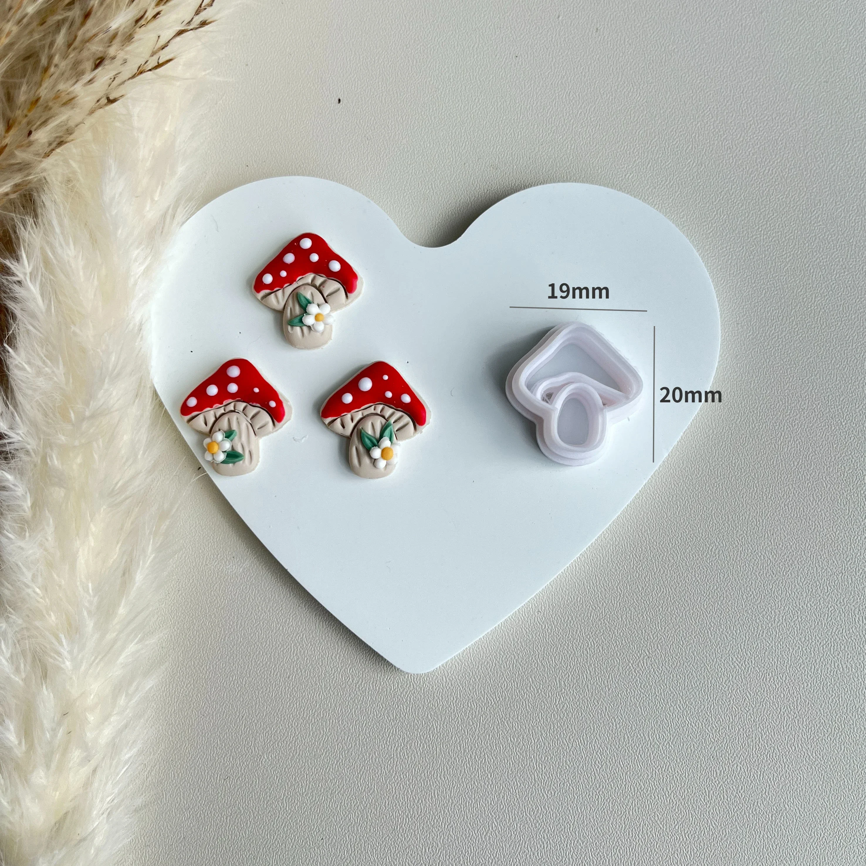 Cute Mushroom Shape Polymer Clay Cutters Clay Molds With Details For DIY Earrings Printed Pattern Decoration: Dark Khaki