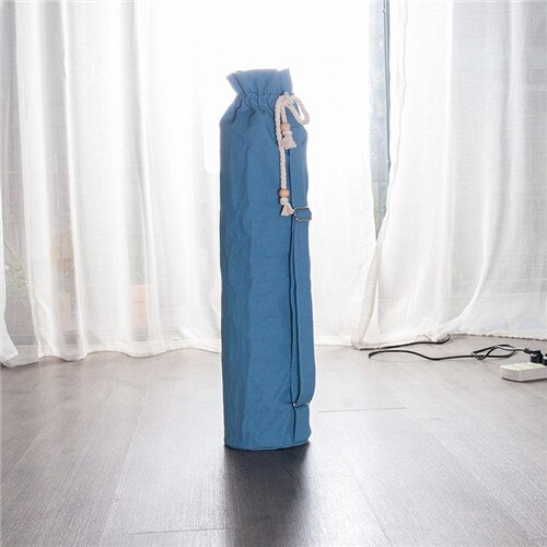 Lærred yogamåtte taske bærbar gymmåtte taske yoga rygsæk yogamåtte opbevaringspose fitnessmåttebærere (yogamåtte ikke inkluderet): Dyb blå