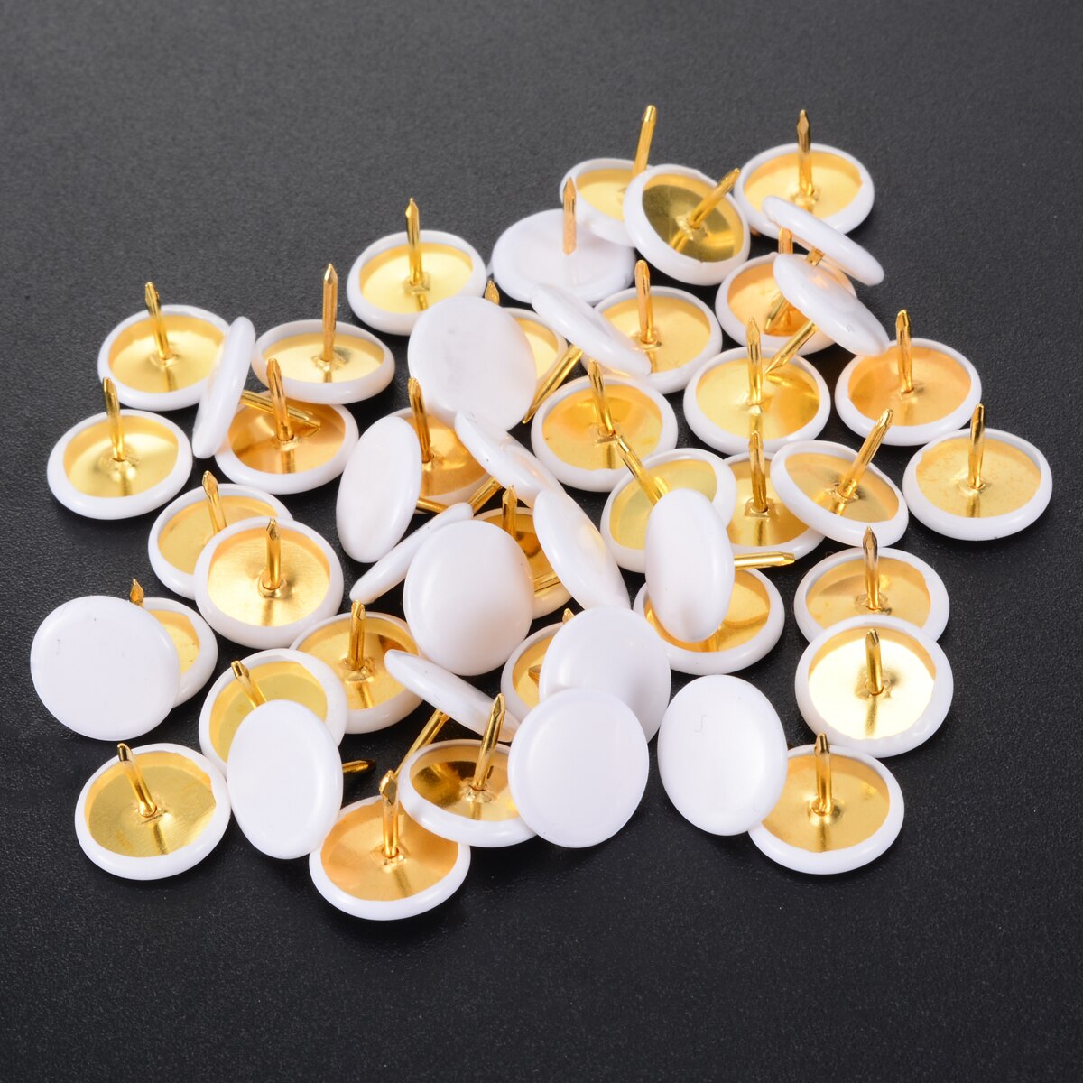 Chinchetas blancas de forma redonda, 50 Uds., chinchetas de empuje, chinchetas de pulgar, pines de corcho de dibujo, papelería para tablón de anuncios, papel de tablero de corcho