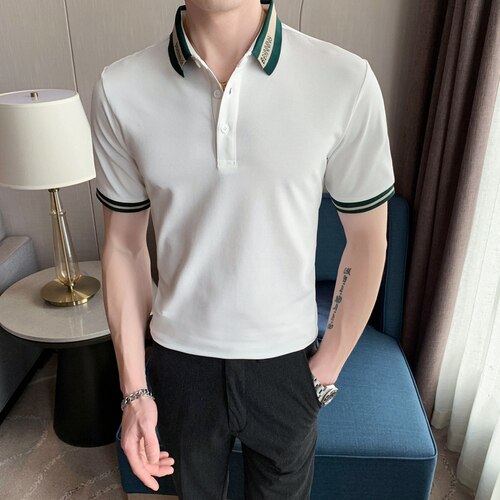 2022 Polo da bavero estivo uomo manica corta Business Social Polo Casual Slim Fit t-shirt da ufficio Streetwear abbigliamento uomo: White / XXL