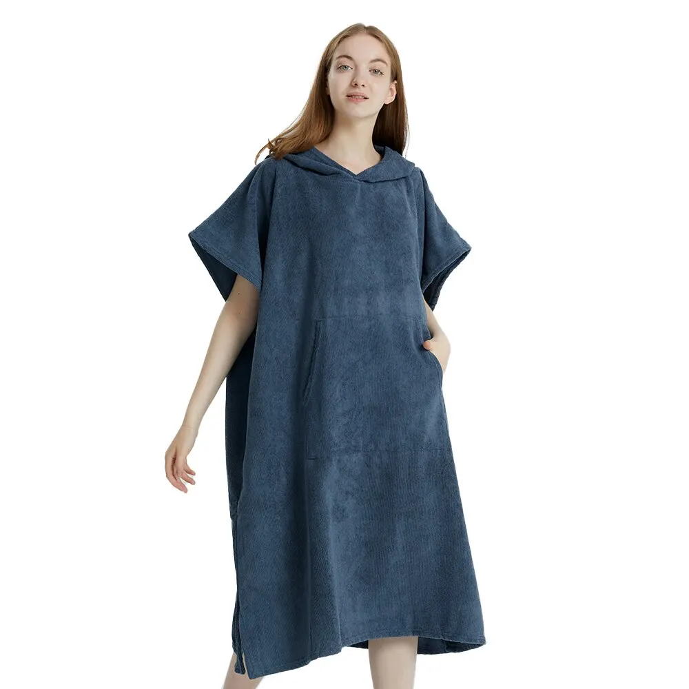 Surfeponcho, håndkleponcho, hurtigtørkende håndkle, hettegenser med mikrofiber, strandkåpe, skifteponcho, badehåndkle, strandponcho for voksne: Blå